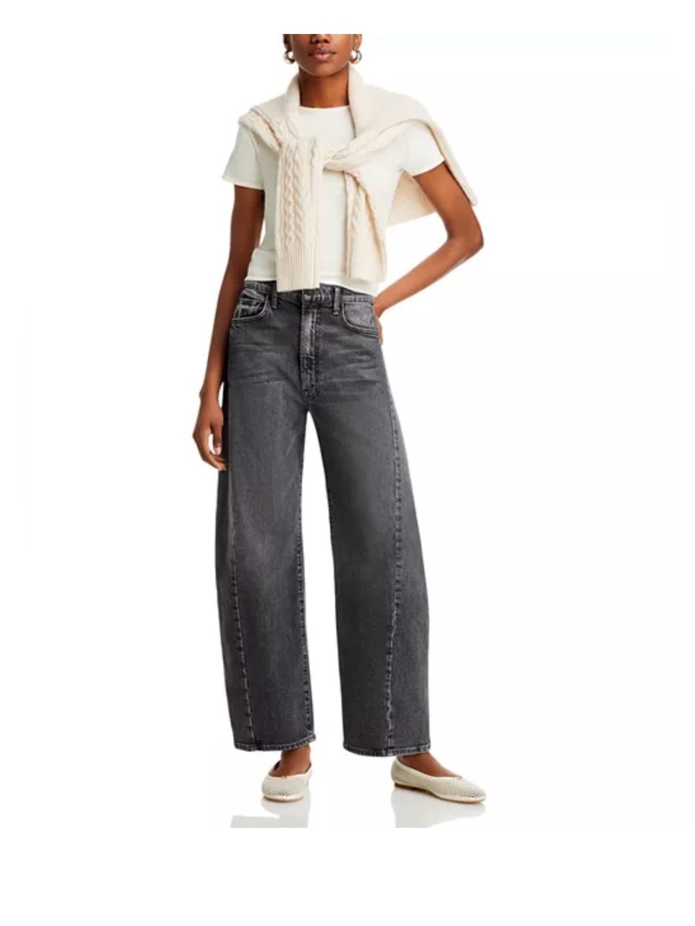 MOTHER SUPERIOR Half Pipe Flood Barrel Jeans in Outta Sight Washed Grey Size 24